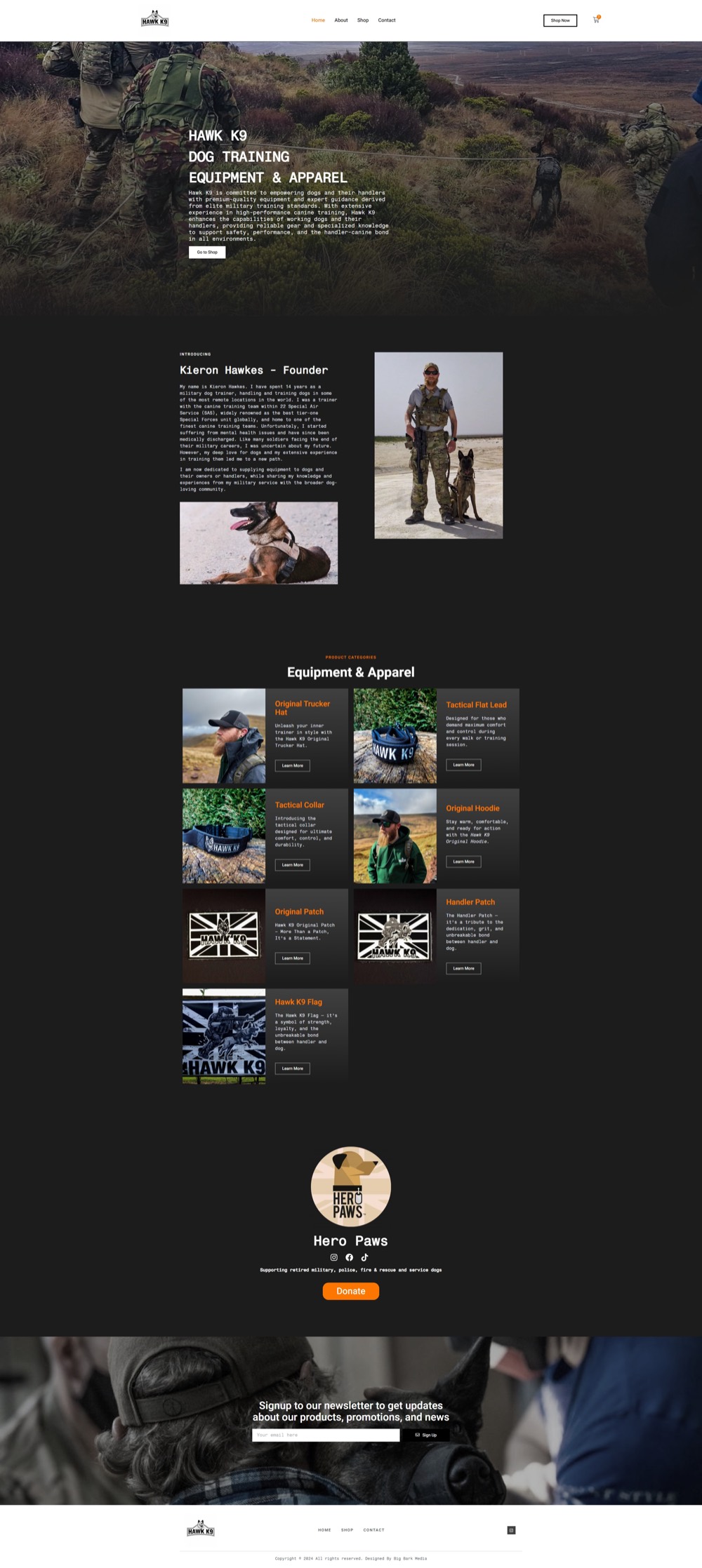 Hawk K9 website designed by Big Bark Media